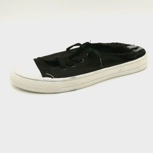 Rue 21 Womens Lace Up Sneakers Black‎ Canvas Elastic Back Flat Heel Round Toe 8